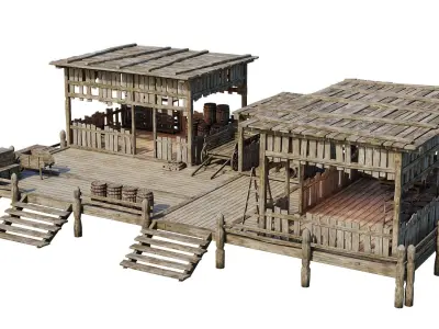 Old Wooden Storage Building 4K Textures GameReady 82 Low-poly 3D model