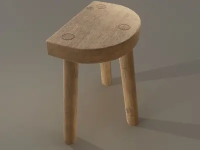 3 Legged Wooden Stool Free low-poly 3D model