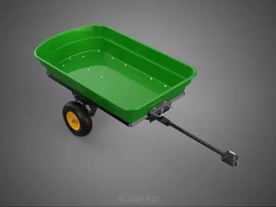 GREEN YELLOW POLY PP TRAY TOWING TRAILER CARGO CART WAGON GARDEN 3D model
