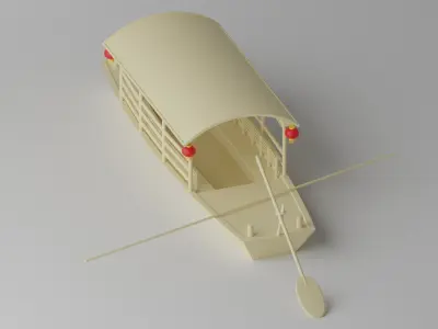 Old Traditional Chinese Wooden Passenger Boat 1 3D model