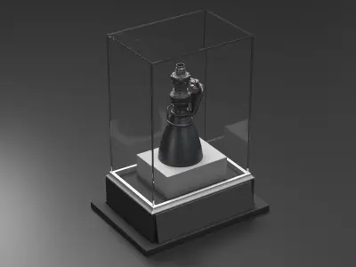Detailed Rocket Engine Display in Glass Case 3D model