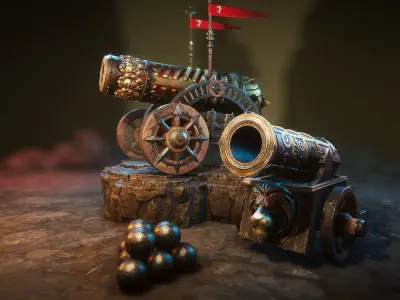 Fantasy cannons Low-poly 3D model