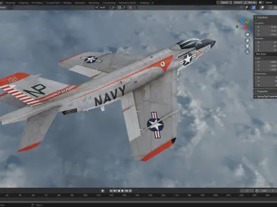 McDonnell F3H Demon jet fighter Hand painted game model Low-poly 3D model