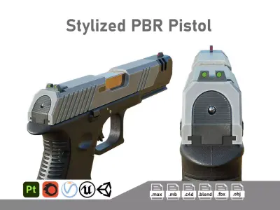 Stylized Cyberpunk Pistol PBR Low-poly 3D model