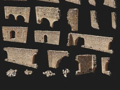 Modular Brick Stone Ruin Set Pbr Scan 3D model