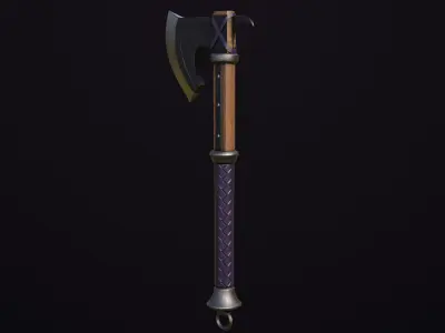 Battle Axe 14 Violet Handle All PBR Unity UE Textures Included Low-poly 3D model