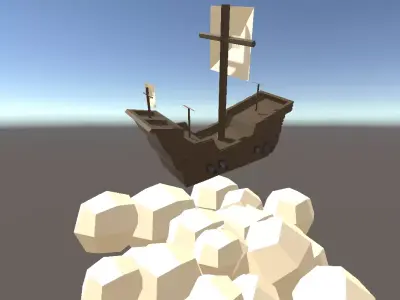 Flying Ship on the Clouds low poly flat retro style 3D model