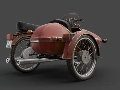 Motorcycle Jawa 350 with a sidecar 3D model