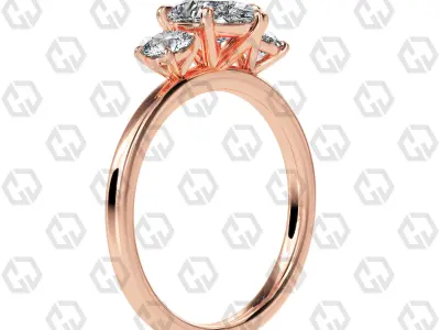 Ring 107 Pear Shape 3 stone ring with round 3D print model
