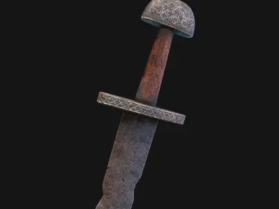 Viking Sword Wooden Hilt Low-poly 3D model