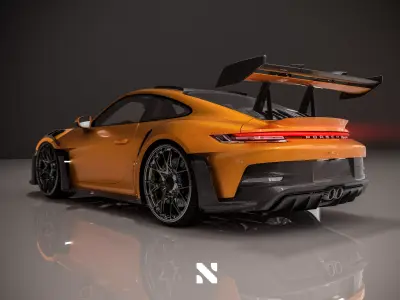Porsche GT3RS 2024  Orange - Rigged Low-poly 3D model