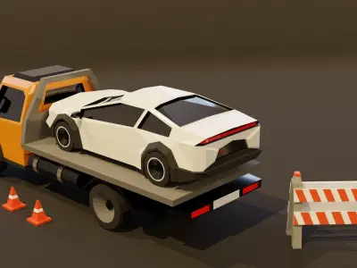 Tow truck Low-poly game ready asset Free low-poly 3D model