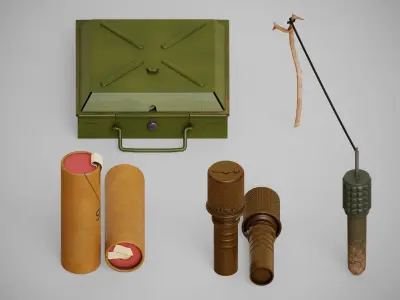 WW2 Grenades and explosives 3 FACTIONS 3D Model Collection