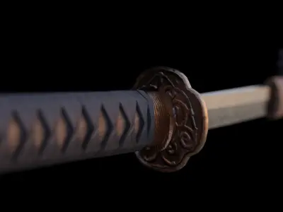 Katana samurai sword Low-poly 3D model 14