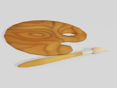 Painting Palette and Brush 3D model