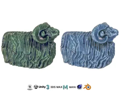 Garden ram Porcelain statues Low-poly 3D model