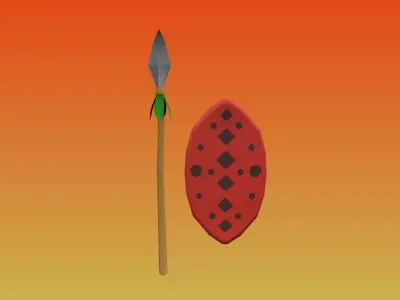 Cartoon style spear and shield Free low-poly 3D model