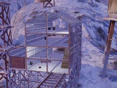Abandoned Industrial Scene in the Mountains Low-poly 3D model