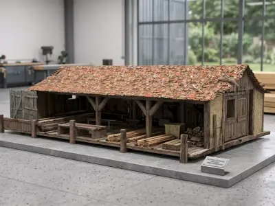 Rustic Medieval Wooden Workshop  Storage 3D Model 3D model