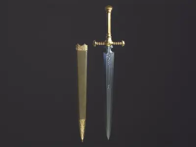 Bastard Sword PBR medieval stylized  Low-poly 3D model