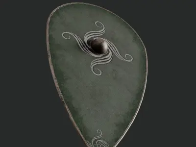 Slavic kite leather shield-painted green with spiral symbol Low-poly 3D model