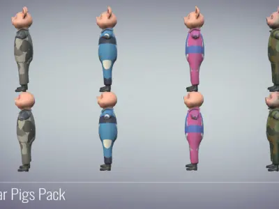 Military War Pigs Pack - 3D Lowpoly Soldiers Low-poly 3D model