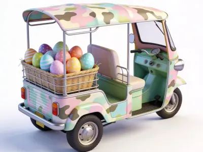 Pastel Tactical Easter Delivery Tuk-Tuk  Model Low-poly 3D model