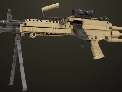 Machine Gun Black and Sandal Magazine All PBR Unity UE 3D model