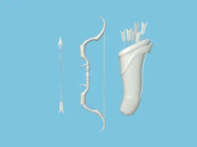 Archer Bow 08 Snow Hunter - Quiver Fantasy Weaponry Low-poly 3D model