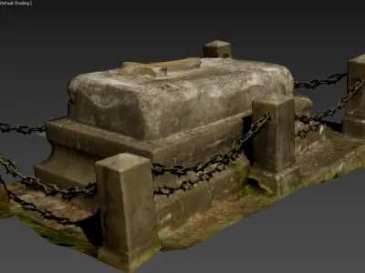 Scanned photorealistic old grave with chains Low-poly 3D model