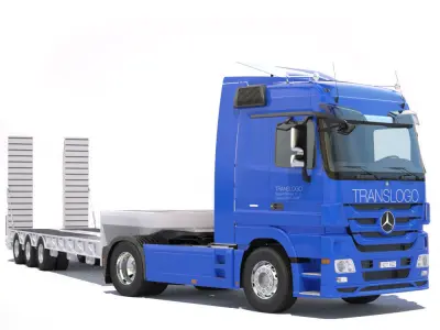 Mercedes Actros Truck With Flatbed Semitruck 3D model