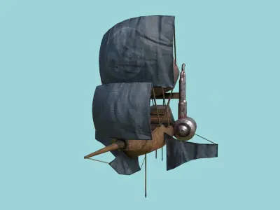 Steampunk Airship - Low Poly Aircraft 02 - Flying Ship Low-poly 3D model