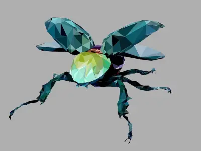 Firefly Rhinoceros Beetle Low Polygon Art Insect Low-poly 3D model