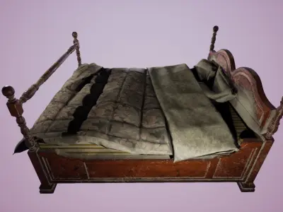 Old Cozy Bed - PBR Low-poly 3D model