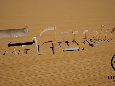 Stylized Farm tools pack 02  21 Types Game Ready low-poly Low-poly 3D model