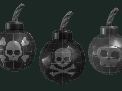 Low Poly Bomb  3 variations Low-poly 3D model