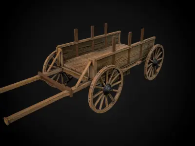 Medieval Wooden Horse Cart Variation 2 - Low Poly And Game Ready 3D model