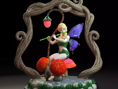 Tabletop Fairy Statue - The Forest Flute Player 3D print model