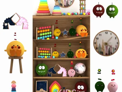 Bookcase with toys Low-poly 3D model