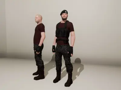 The Lieutenant two soldiers Low-poly 3D model