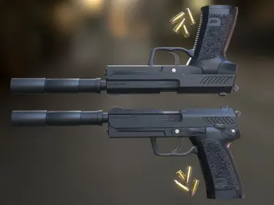 Handgun Fire Low-poly 3D model