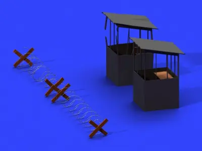 Post Apocalyptic Barbed Wire and Shed 3D model