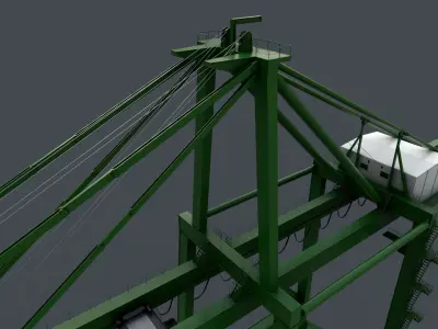 PBR Quayside Container Crane V2 - Green Low-poly 3D model