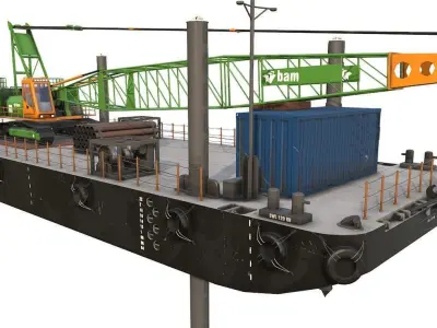  Pontoon  with jack-up and crane  3D model