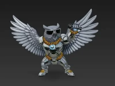 Robot Owl Metal Star Armored Winged Vocalist 3D Print Model 3D model