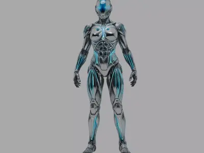 Cyberpunk Cyan Chrome Female Android 3D model