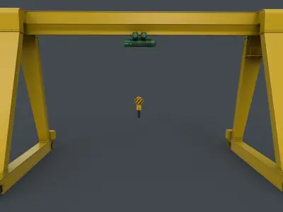 PBR Single Girder Gantry Crane V1 - YELLOW LIGHT Low-poly 3D model