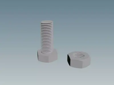 Screw with Nut M10X1-25 Free 3D model
