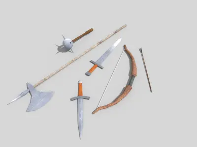 low poly medieval weapons pack 3 Low-poly 3D model