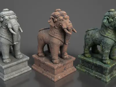 Ancient Khmer Statue Pack C-250523 3D Model Collection